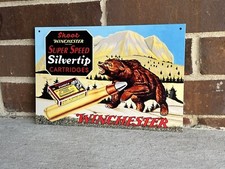 Winchester Ammunition Hunting Gun Vintage Style Round Metal Sign Bear picture