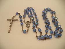 Vintage Italy Blue AB Aurora Borealis Glass Bead Rosary 24