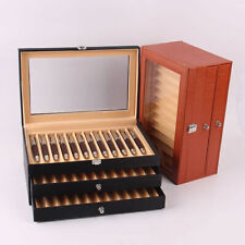 36 Slots Wood Leather Fountain Pen Display Case Holder Storage Collector Box picture