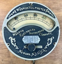 Antique c1900 Weston Voltmeter 0-50V Ornate Industrial Electrical Gauge 6” Brass picture