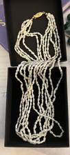 Vintage Cream white Multi-strand Freshwater Rice Pearl Necklace gold tone clasp picture