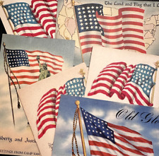 SIX VINTAGE US PATRIOTIC POSTCARDS WITH RED WHITE & BLUE FLAG OR REVERSE FLAG picture