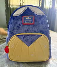 Loungefly Disney Snow White Blue Velvet Mini Backpack Gold Red White picture