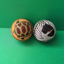 Vintage Japanese Temari Ball Set of 2 Crane Turtle Lucky Charm Interior Decor JP picture