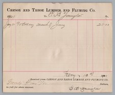 1901 Carson and Tahoe Lumber & Fluming Co. Billhead Voucher Lake Tahoe NV NV/CA picture