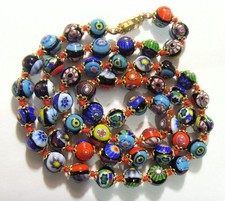 vintage Italian Murano glass chevron evil protect beads 24 inch necklace 55219 picture