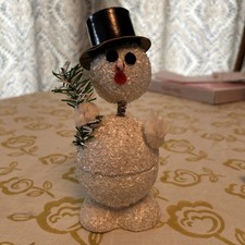 Snowman Mica Candy Container West Germany Nodder 8 Inches Tall picture