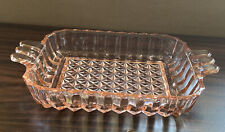 Anchor Hocking Depression Pink Glass Handled Rectangle Dish Tray Trinket Candy picture