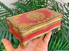 VTG Italian Florentine Giltwood Gesso Trinket Box Red Gold Ornate Jewelry Cascet picture