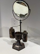 Antique F.B. Rogers Silver Plate Shaving Mirror Stand w/ Colgate Tins Barber picture