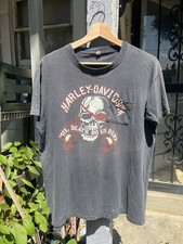Harley-Davidson Til Death Skull 3D Emblem Single Stitch Pocket T-Shirt 1970s L picture