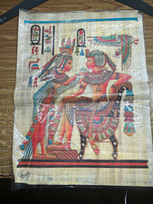 Egyptian Papyrus Painting Cleopatra & Mark Antony Hieroglyphics Scene picture