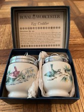 Vtg ROYAL WORCESTER 2-Pc EGG CODDLER Set in ORIGINAL Box Birds in Pine and Marsh picture