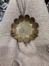 Vintage Mexican Coin Ashtray Aztec Calendar Brass Souvenir picture