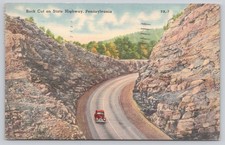 Vintage 1943 Rock Cut State Highway Pennsylvania Linen Postcard PA-7 picture