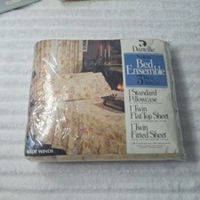 Vtg Danville No Iron 3Pc Twin Sheet Set BUTTER YELLOW Honey Comb Floral Cottage picture