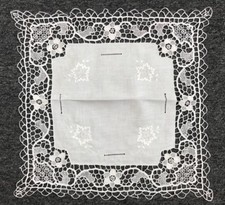 White Embroidered Handmade Tatting Lace Reticella Needle Crochet Doily Wedding picture