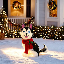 2 FT CHRISTMAS LED SIBERIAN HUSKY DOG TINSEL LIGHTED OUTDOOR YARD DECOR picture