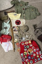 Lot Vintage Cub Boy Scouts BSA Uniform Shirt Scarves Patches Belt Knife Hatchet picture