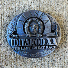 Vintage 1992 Alaskan Dog Sled Race Belt Buckle The Last Great Race Easy Install picture