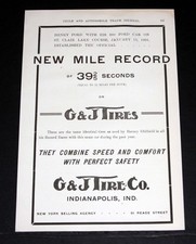 1904 OLD MAGAZINE PRINT AD, G&J TIRES, NEW MILE RECORD, HENRY FORD IN 999 CAR picture