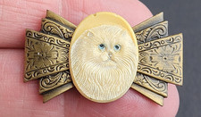 Vintage Tiny Cat Cameo Bow Pin Persian Ragdoll Kitten READ picture
