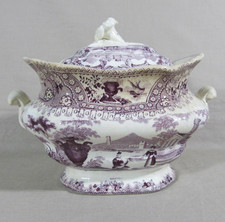 Antique Enoch Wood and Sons Purple Transferware Sugar Bowl with Cover picture
