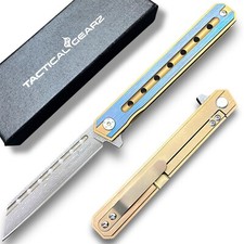 Full Tc4 Titanium EDC Folding Knife Damascus Steel Tanto Blade Ball Bearing picture