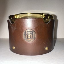 Vtg 1980s CMU Carnegie Mellon University Glass Ashtray W/Signet On Leather Cover picture