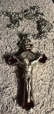 Vintage Catholic Crucifix Pendant Jesus INRI Religious Cross Silver Tone Italy picture