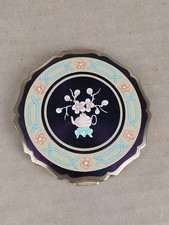 Vintage Stratton Princess Compact Enamel Blue Pink Floral Oriental Design picture
