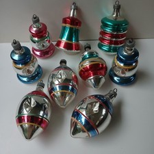 9 Vintage Premier Christmas Ornaments Double Indent Lanterns Teardrops Bell UFO picture