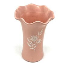 Vase - Vintage Abingdon Starflower #566 White on Pink Pottery Ruffle Rim 9