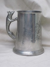 vintage English Pewter Fox handle hunt scene tankard stein metal mug cup picture