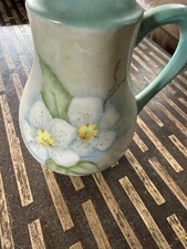 Vintage Porcelain Sugar Shaker Muffineer Aqua Blue Floral 5” w Stopper picture