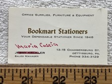 Vintage Business Card Bookmart Stationers Gettysburg Pennsylvania Office Supply picture