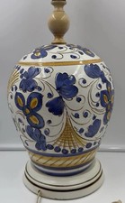 VTG Majolica Hand Painted Italian Lamp WORKS Gorgeous Floral Geo Blue ITALY picture