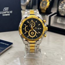 Edifice Luxury Chronograph Men’s Watch Two-Tone Stainless Steel Black Gold Dial picture