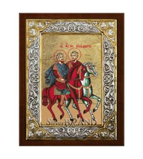 Greek Orthodox Silver Icon Saints Theodores Hagiography 26x20cm picture
