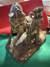 Vintage Heavy Cast Metal Hungarian Csikós Horse Wrangler Statue Made In Hungary picture