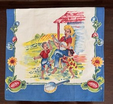 Vintage Black Americana Kitchen Tea Towel Banjo Watermelon Blue Border picture