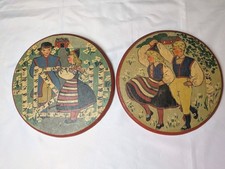Vintage Swedish costume couple 12-inch wooden Wall Decor by K Anderson picture