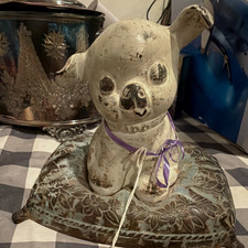 Antique Hubley Cast Iron FIDO on Pillow Coin Penny Bank, 1914 Original Paint picture
