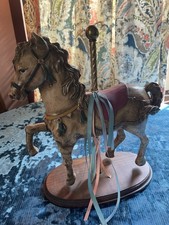 VTG Carousel Horse 14” Height Brass Pole On Wood Base - Amazing Detail picture