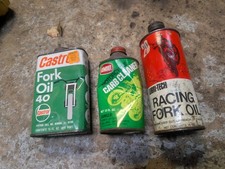 Castrol Fork Oil 30 W 16oz Carb Cleaner opened Steel Collector Can picture