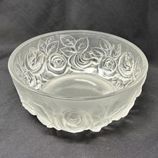Vintage Signed Verlys Of America Frosted Art Glass Bowl Les Roses Pattern Satin picture