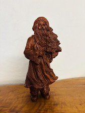 Vintage 1997 Santa Claus Figurine with Christmas Tree Rustic Folk Art picture