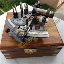 VINATGE MARINE SEXTANT & NAUTICAL WOODEN BOX BRASS COLLECTIBLE GERMAN ASTROLABE  picture