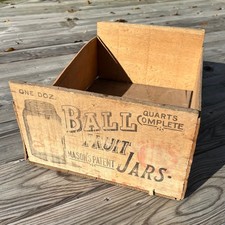 Antique Ball Mason Fruit Jar Wooden Box Crate Advertising One Dozen Quarts picture