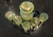 Antique Fenton Lemonade Set Sinfully Desirable  Vaseline And Cobalt  picture